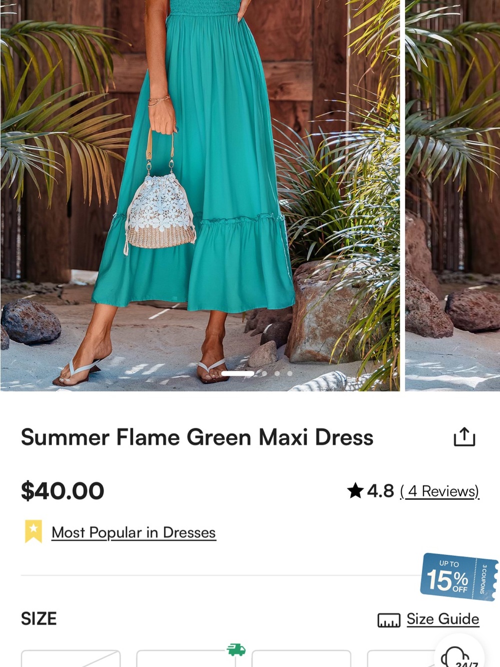 NWT Cupshe Flame Green Maxi Dress - Picture 5 of 5